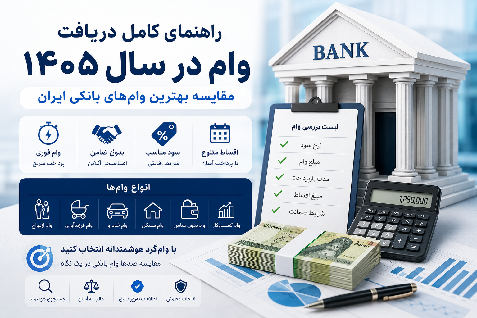 راهنمای کامل دریافت وام در سال ۱۴۰۵؛ مقایسه بهترین وام‌های بانکی ایران