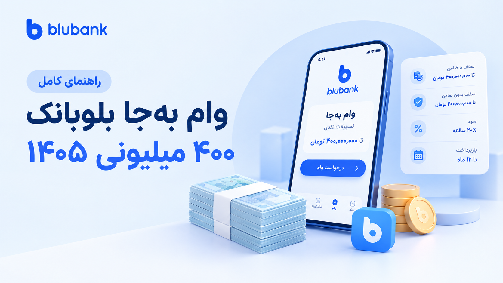 وام به‌جا بلوبانک ۴۰۰ میلیونی ۱۴۰۵ — راهنمای کامل
